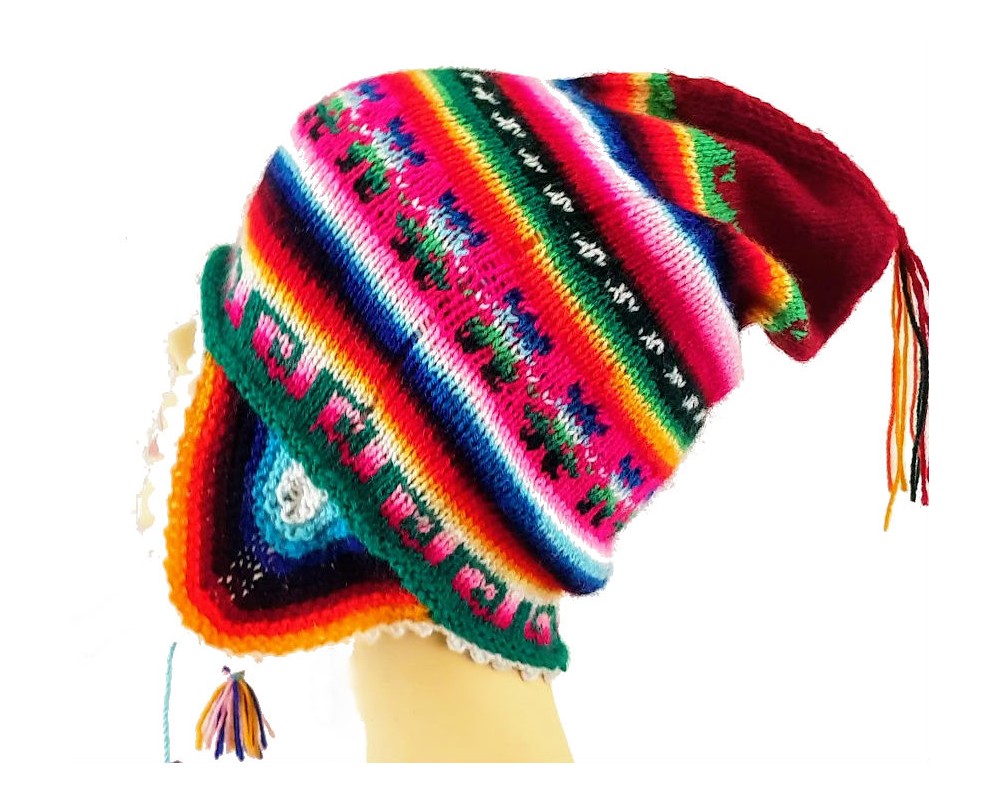 Bonnet péruvien, bonnet péruvien femme, bonnet péruvien aux couleurs  chaudes, véritable bonnet péruvien, Bonnet péruvien motifs stylisés -   France