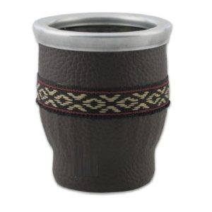 Calebasse à maté en verre et cuir ornée de motifs artisanaux